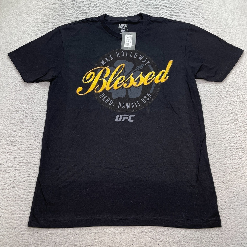 UFC Max Blessed Holloway T-Shirt Men's Black Top Size Medium Cotton